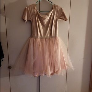 Pink fluffy dress , ballerina skirt , silky a lil stretchy top pice.